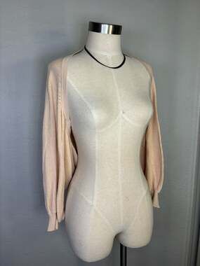 Peach Pink Crop Cardigan Sweater Open Front Balloon Long Sleeves